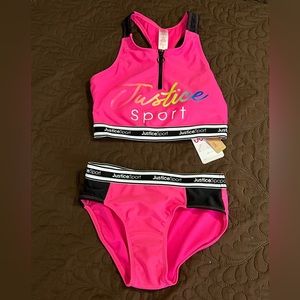 NWT, Justice Sport Girl’s Racerback bikini, Size L (12/14)
